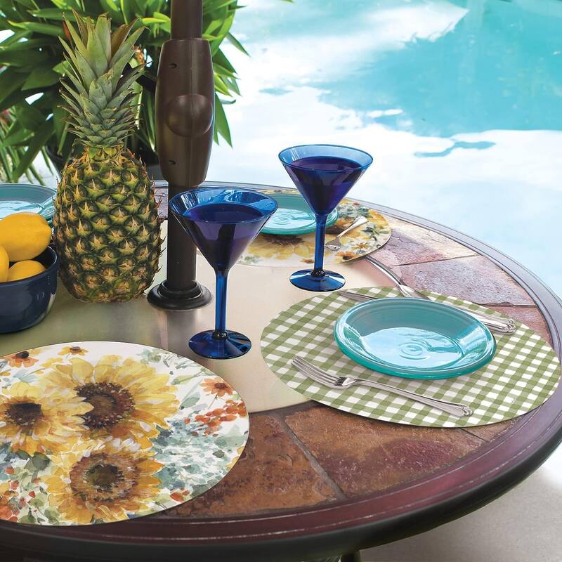 Sunflowers Forever Round Reversible Easy Care Flexible Plastic Placemat 4 Pack Made in The USA