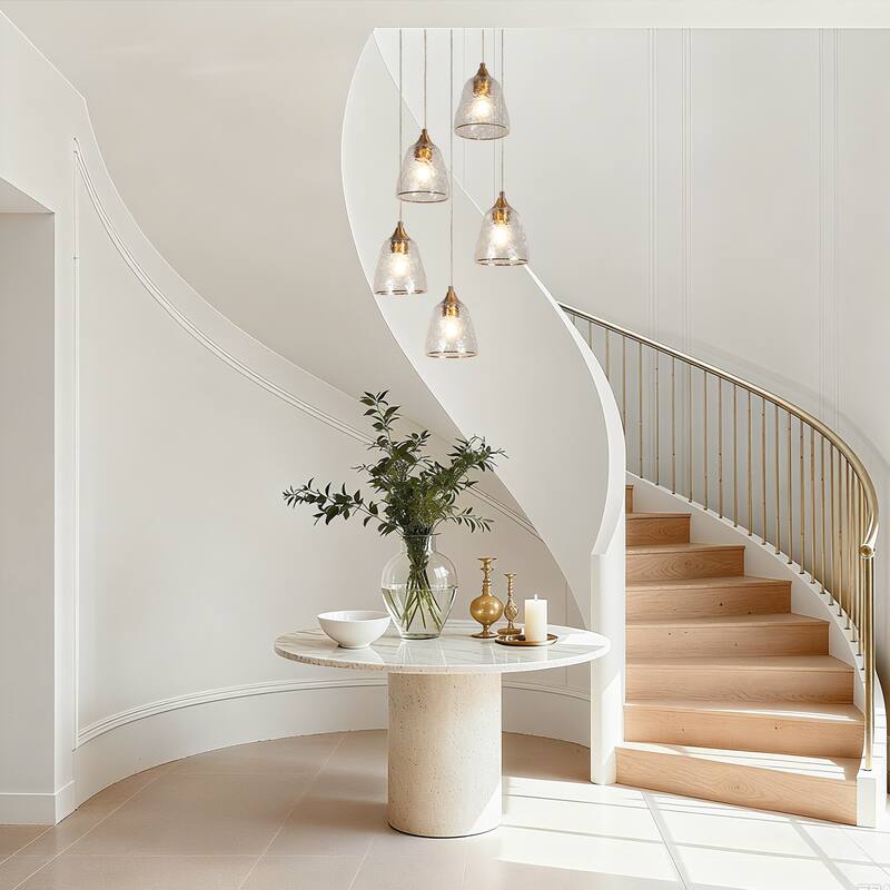 Dilera Modern Gold 5-Light Glass Chandelier Cluster Island Pendant for Kitchen Island - D18" x H68.4" Max