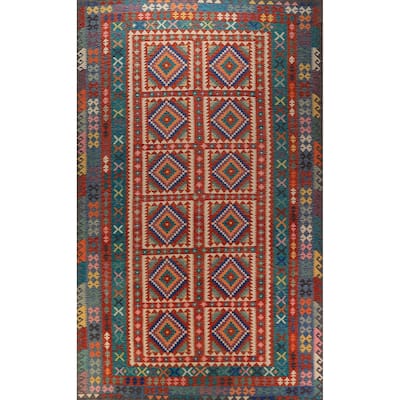 All-Over Geometric Kilim Large Rug Flatweave Oriental Wool Carpet - 9'10"x 16'1"
