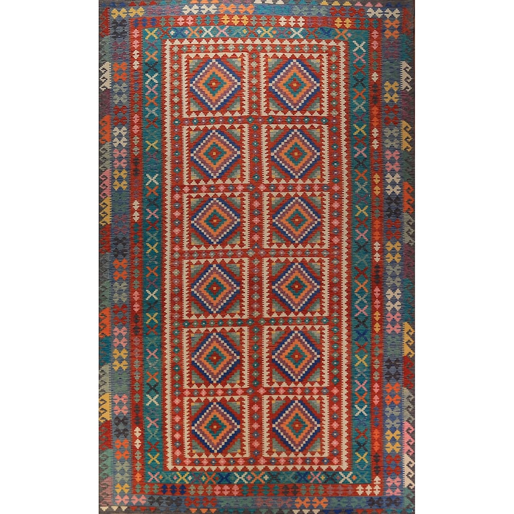 All-Over Geometric Kilim Large Rug Flatweave Oriental Wool Carpet - 9'10"x 16'1"