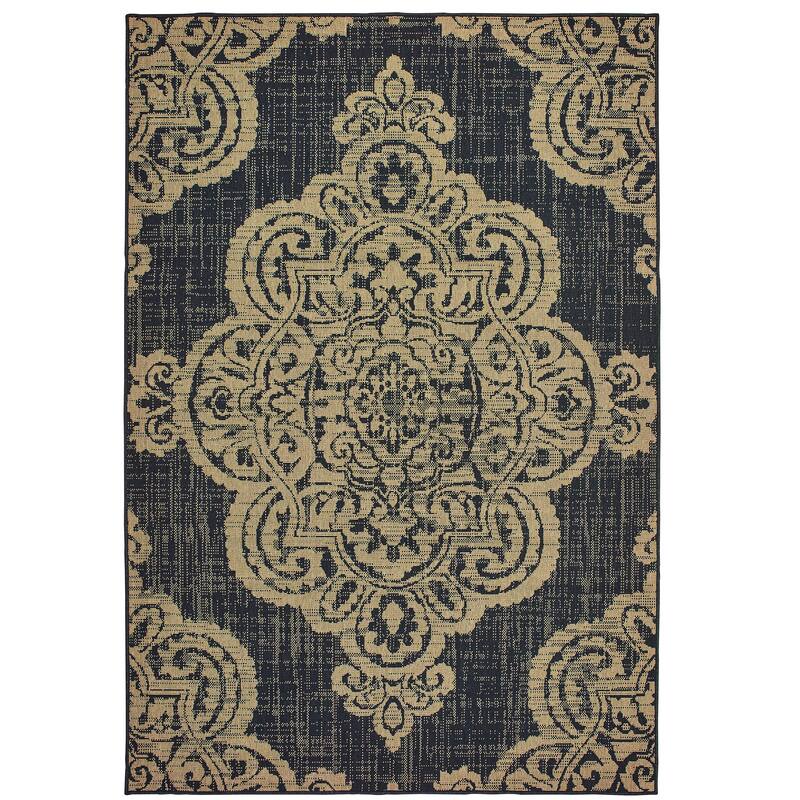 Massy Black Tan Oriental Medallion Outdoor Casual Area Rug