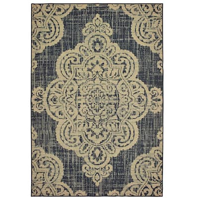 Massy Black Tan Oriental Medallion Outdoor Casual Area Rug