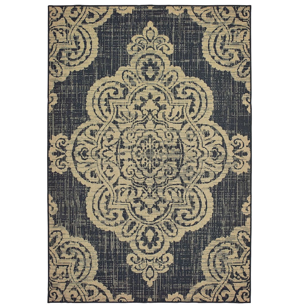 Massy Black Tan Oriental Medallion Outdoor Casual Area Rug
