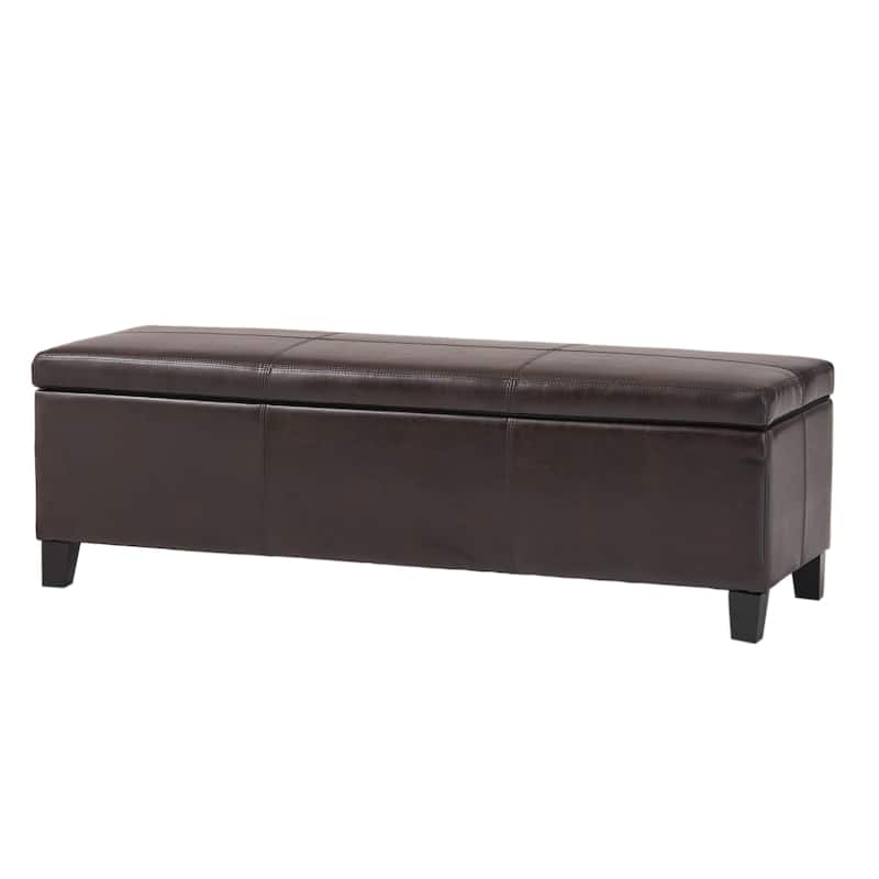 Leather Upholstered Storage Bench Indoor Bench, Ottoman Bench Makeup Bench with Safety Hinges for Mudroom Bedroom