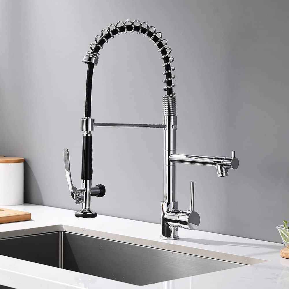 Single Handle Double-Spout High Arc Pull Down Kitchen Sink Faucet