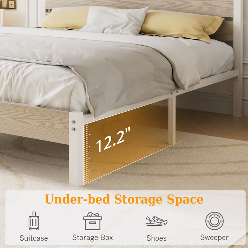 VECELO Industrial Wood Bed Frame with Headboard Twin Size Beds/Full Size Beds/Queen Size Beds