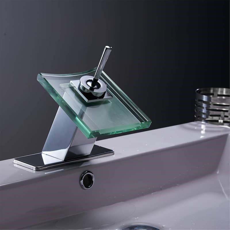 Waterfall Bathroom Sink Faucet Chrome Single Hole Bathroom Faucets One Handle Modern Glass Basin Vanity Tap With Deck Plate