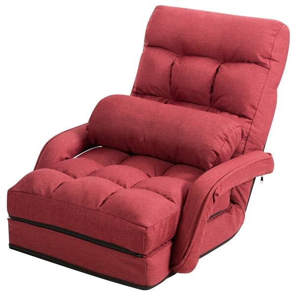 slide 2 of 20, Costway Folding Floor Armchair w/ 6-position Adjustable Back & Lumbar - 69.5'' X 27'' X 5.5'' Red