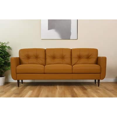 HomeRoots 83" Orange Leather Sofa With Black Legs - 83