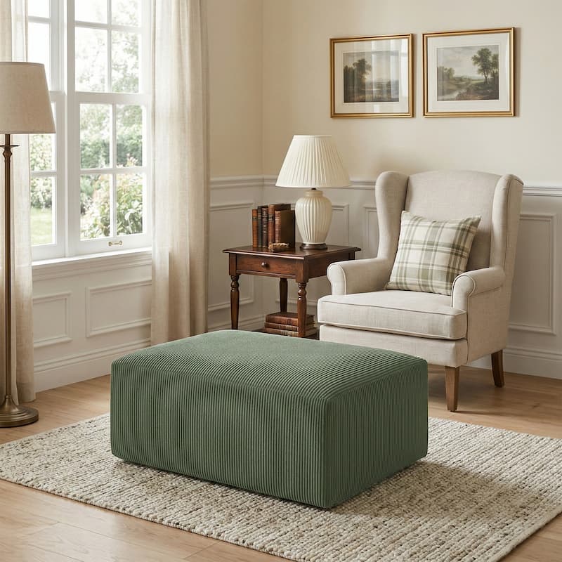 40"W Oversized No Assembly Corduroy Rectangle Ottoman