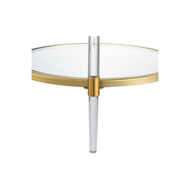 Modern Acrylic End Table with Glass Shelves - Gold Chrome Frame, 20x20x24 Inch Living Room Accent Table - 24