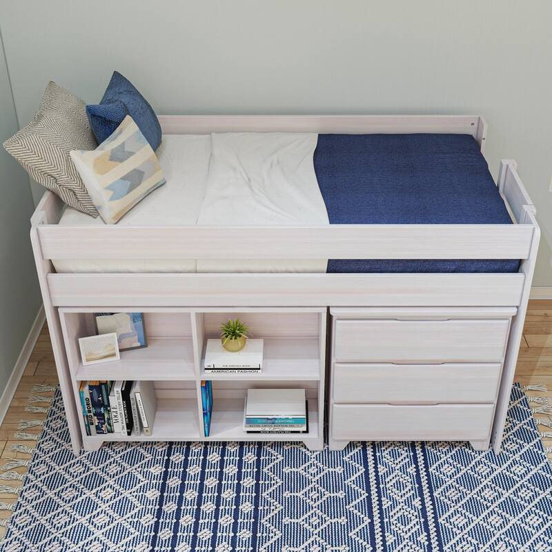 Max and Lily Farmhouse Twin Low Loft with Dresser and Bookcase