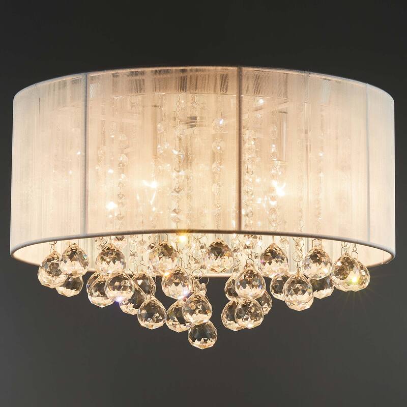 CO-Z 16-inch 4-Light Crystal Flush Mount Chandelier with White Drum Shade