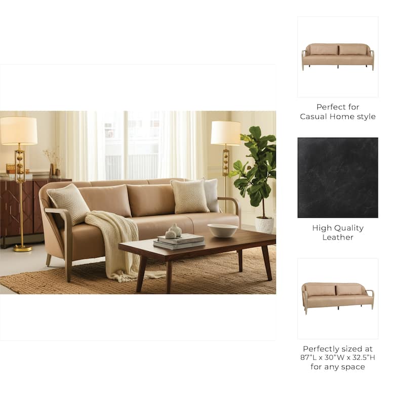 Fabric Sofa Couch Loveseat Combo Arms Mid-Century Design - 33" Tan - 87" x 30" x 32.5"