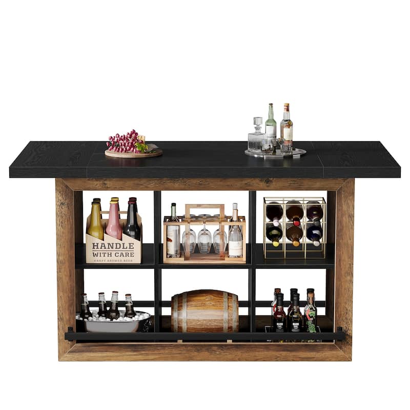 Counter Height Bar Table with Storage, Home Bar Cabinet Unit, Large Pub Table Kitchen Dining Room Accent Bar Console