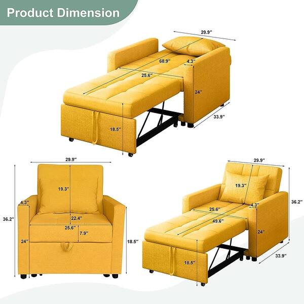 Chair Bed Sleeper, 3in1 Convertible Sofa Chair with Adjustable