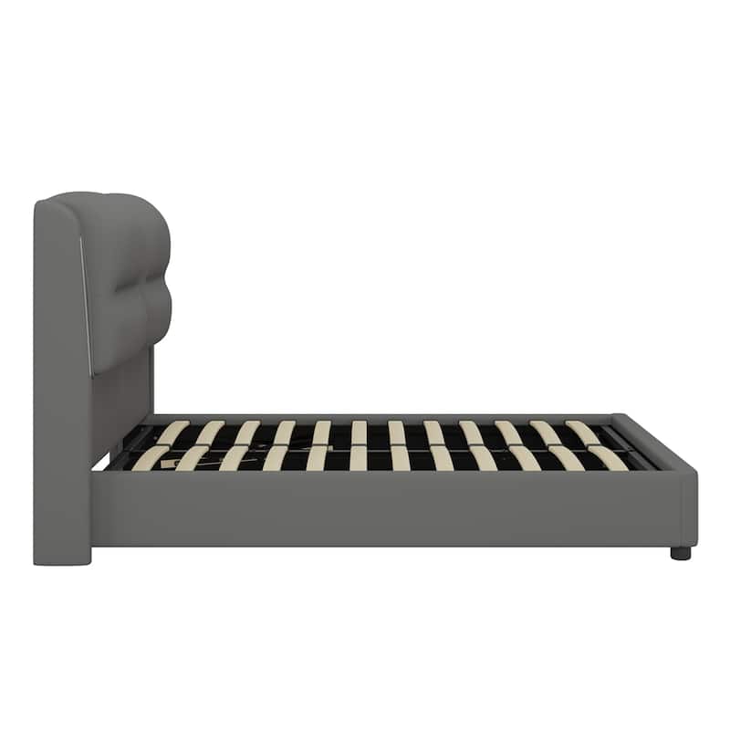 Upholstered Queen Size Hydraulic Platform Bed with Lift Up Storage