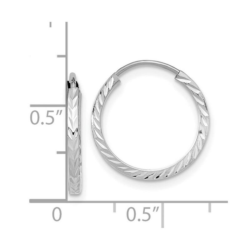 Curata 15mm 14k White Gold Sparkle-Cut Square Tube Endless Hoop Earrings