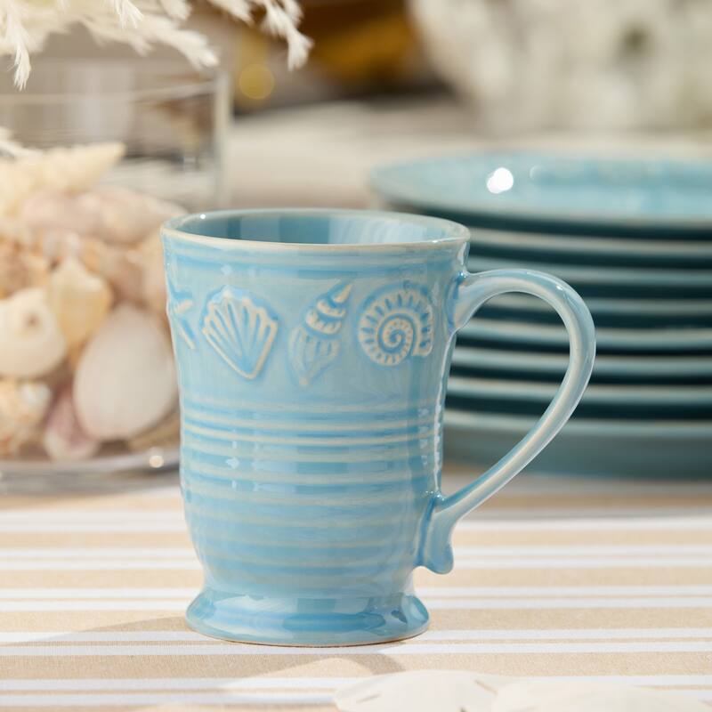 Certified International Coastline Blue 18 oz. Mugs, Set of 4