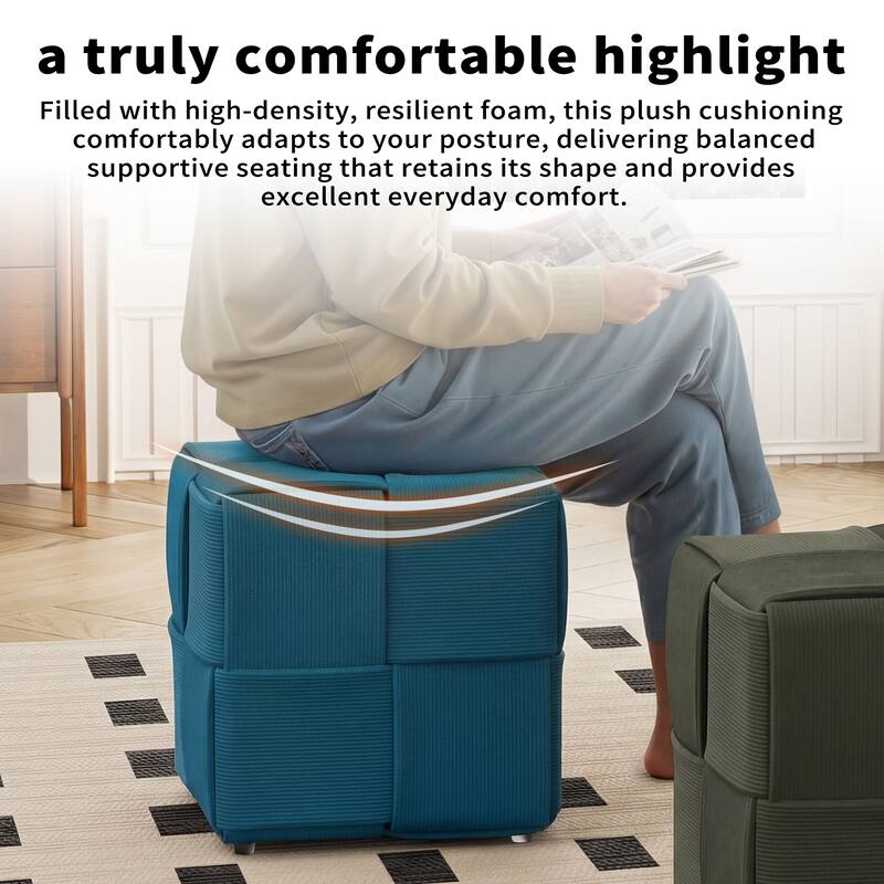 Ottoman Foot Rest Soft and Comfortable Ottoman Square Corduroy Woven Design Sofa Stool