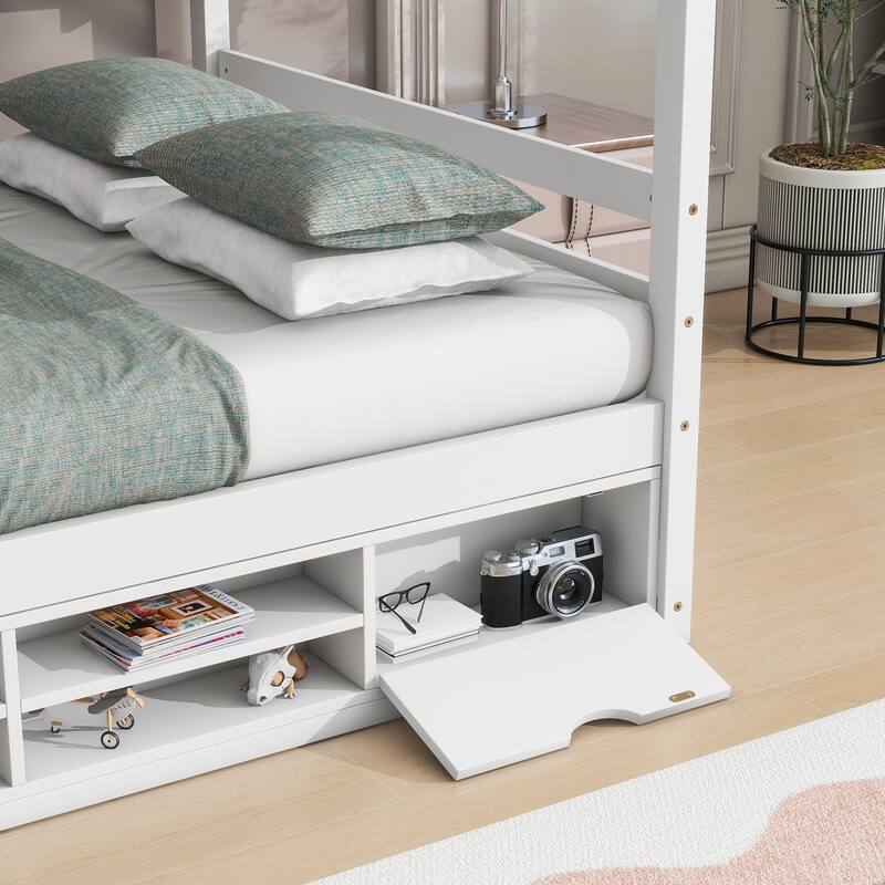 Full House Bed with Roof Frame, Bedside-shelves, Under Bed Storage Unit