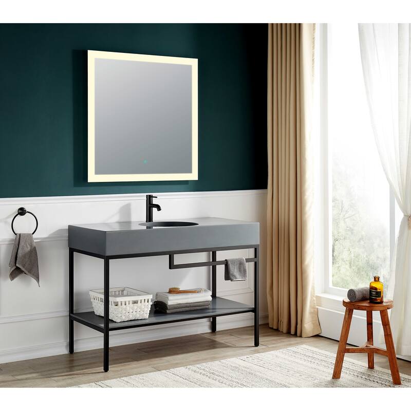 ANZZI Siena 48 in. Console Sink in Matte Black with Matte Grey Counter Top