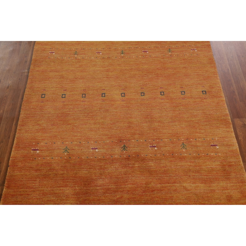 Hand Knotted Oriental 100% Wool Carpet Tribal Animal Pictorial Oranges & Rust Gabbeh Area Rug - 7' 8'' X 4' 10''