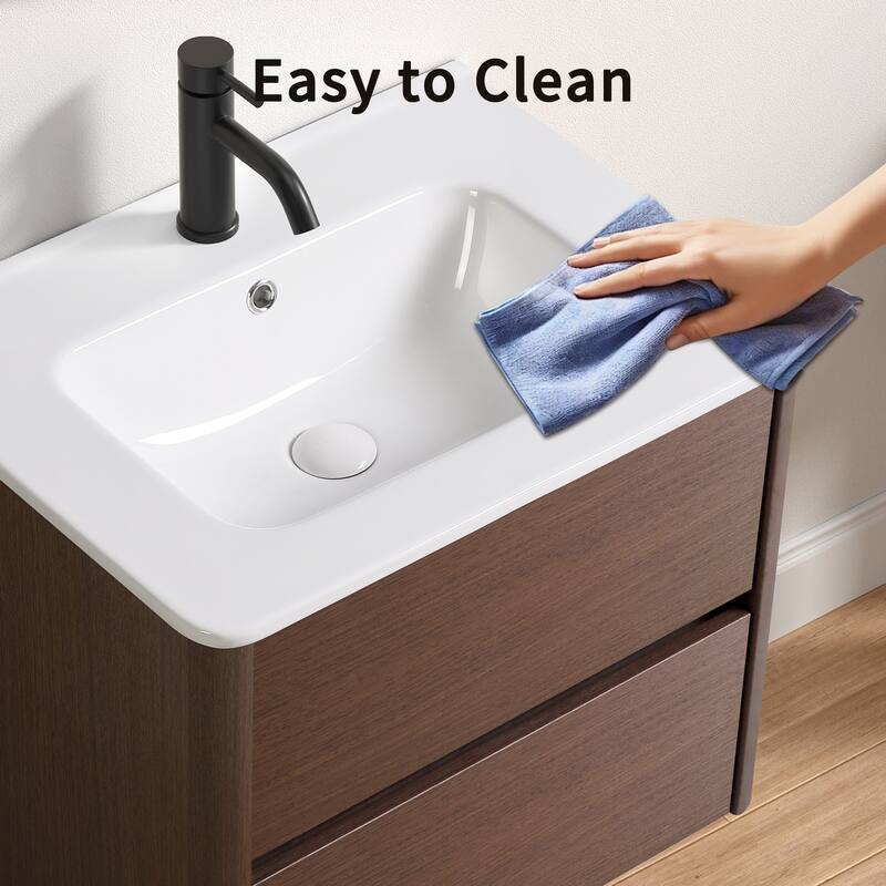 GDFStudio - Ethan Modern Ceramic Bathroom Vessel Sink with Integrated Vanity Top and Practical Countertop Design