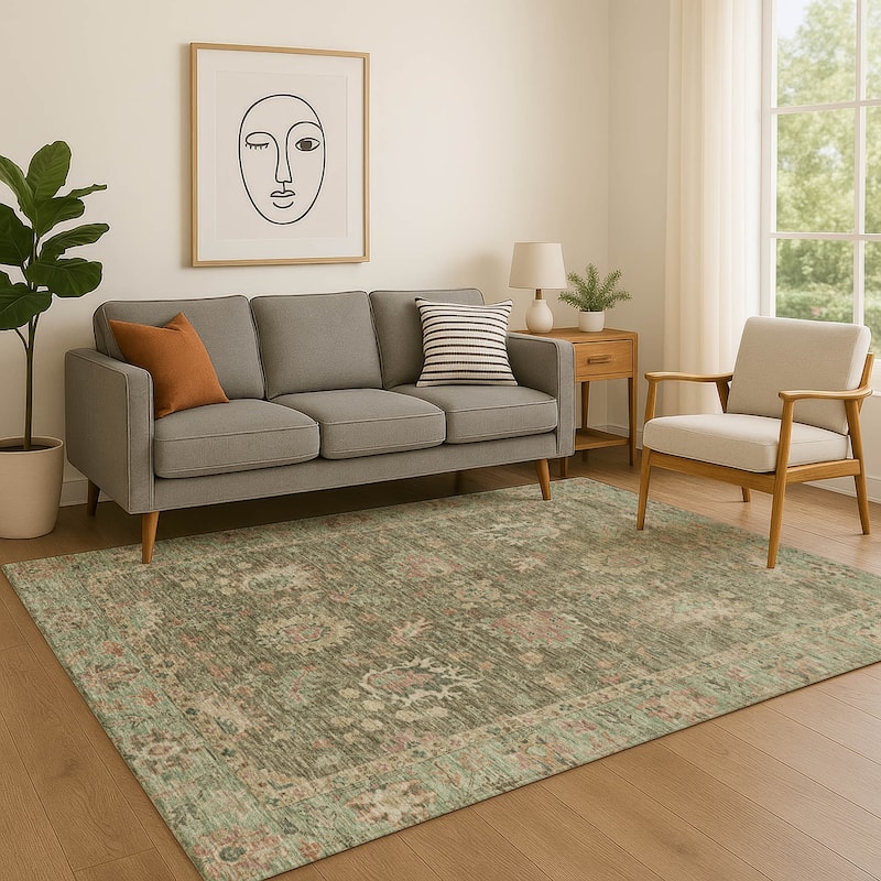 Premium Washable Super Soft Traditional Lily Mayfield Rug - Olive - 3' x 5'