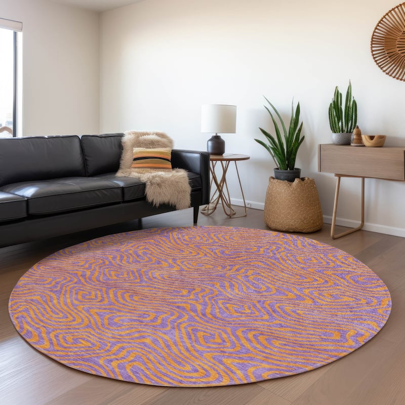 Machine Washable Indoor/ Outdoor Modern Trance Chantille Rug - Purple - 8' x 8'
