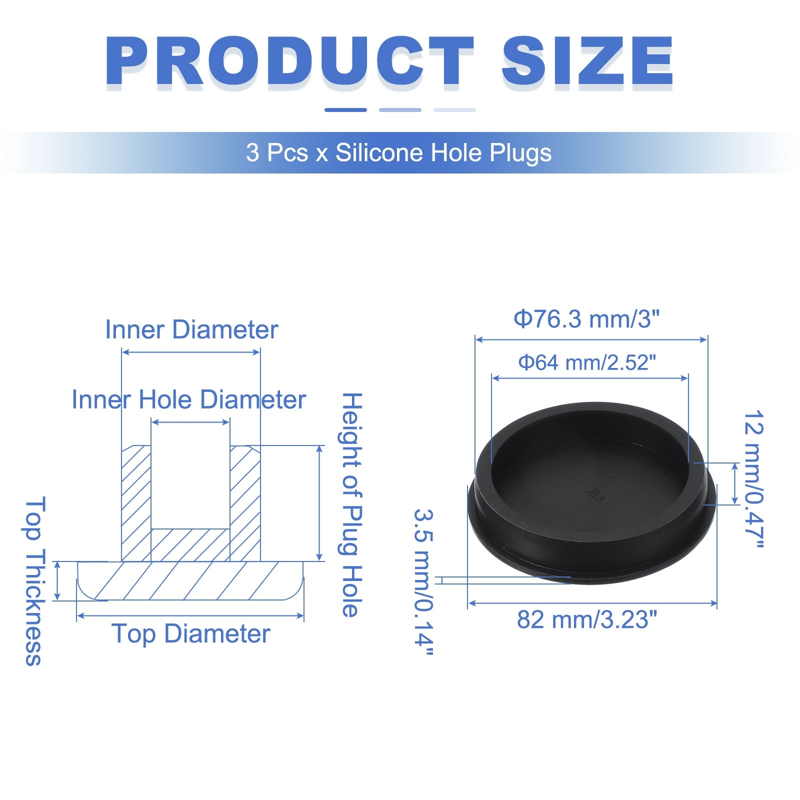 T Shaped Silicone Plug, Elastic Waterproof Silicone Plug Reusable Bottle Stopper Sealing Round Hole Plugs - Black