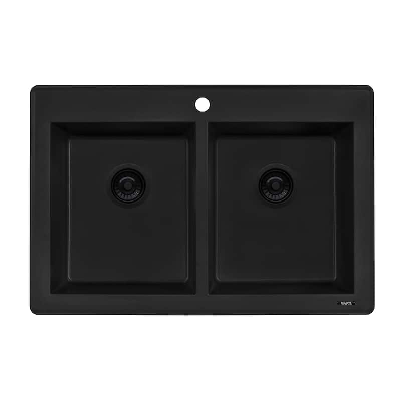 Ruvati 33 x 22 inch epiGranite Topmount Granite Composite Double Bowl Kitchen Sink - Midnight Black - RVG1388BK