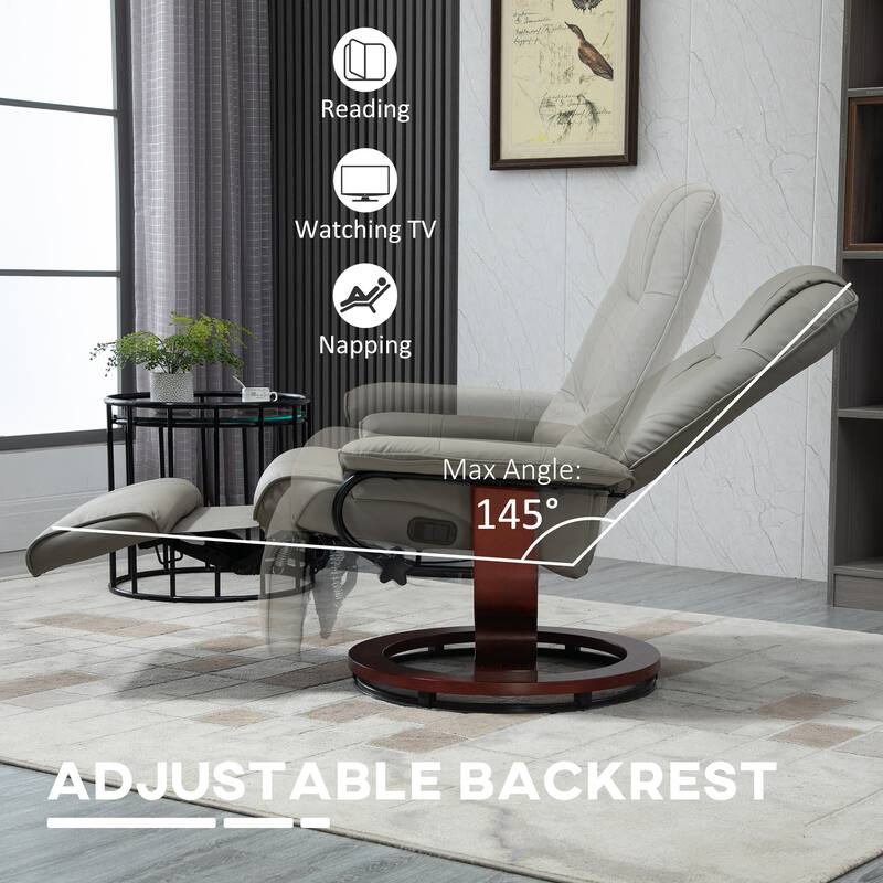Manual Recliner with Swivel Wood Base Padded Armrest