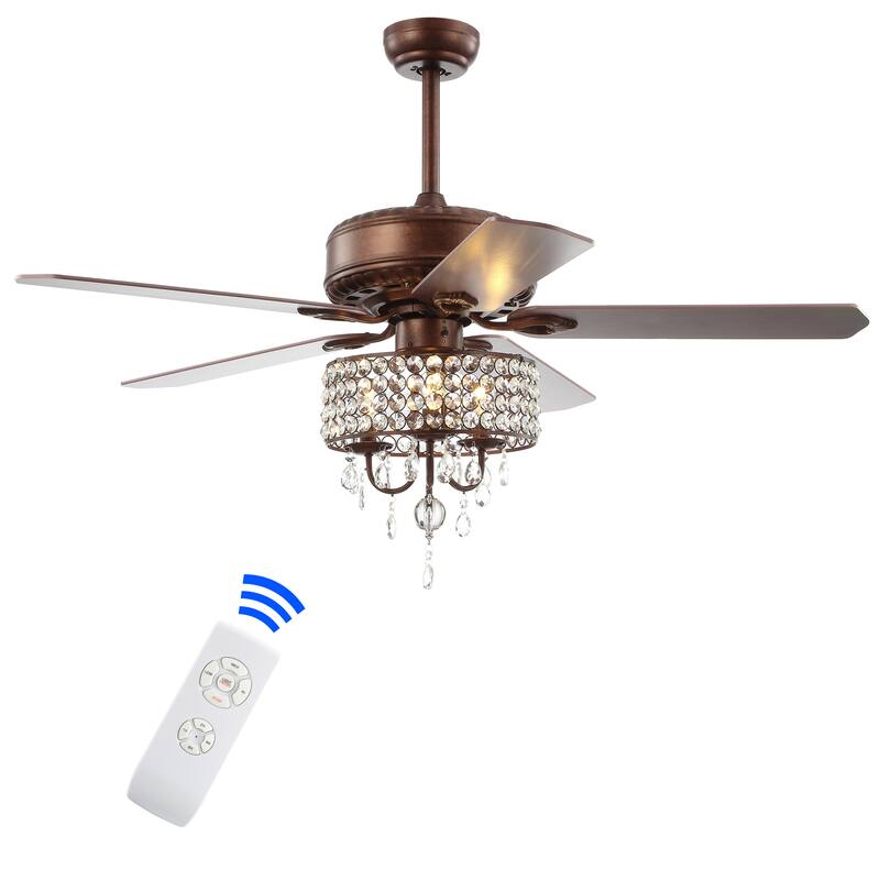 Kristie 52" 3-Light Crystal LED Chandelier Fan With Remote, Oil Rubbed Bronze by JONATHAN Y