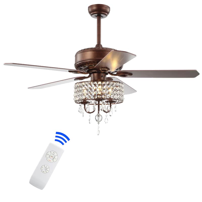 Kristie 52" 3-Light Crystal LED Chandelier Fan With Remote, Oil Rubbed Bronze by JONATHAN Y