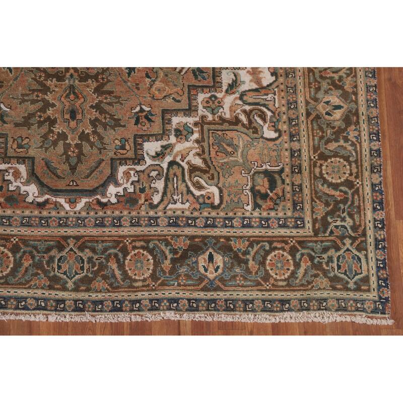 Hand Knotted Oriental 100% Wool Carpet Traditional Floral Oranges & Rust Heriz Area Rug - 9' 9'' X 6' 6''