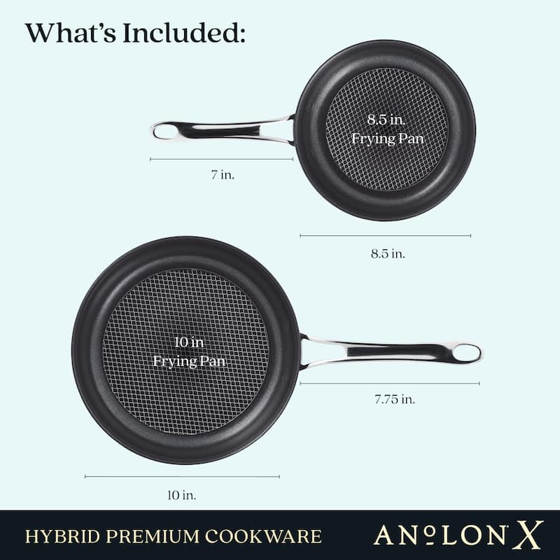 Anolon X Hybrid Nonstick Induction Frying Pan Twin Pack Set, 2-Piece, Charcoal Gray - 8.25 Inches & 10 Inches