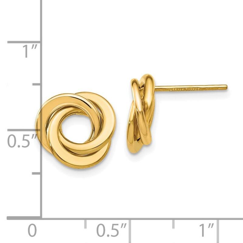 Curata 14k Yellow Gold Polished Intertwined Circles Post Earrings - 11x11mm