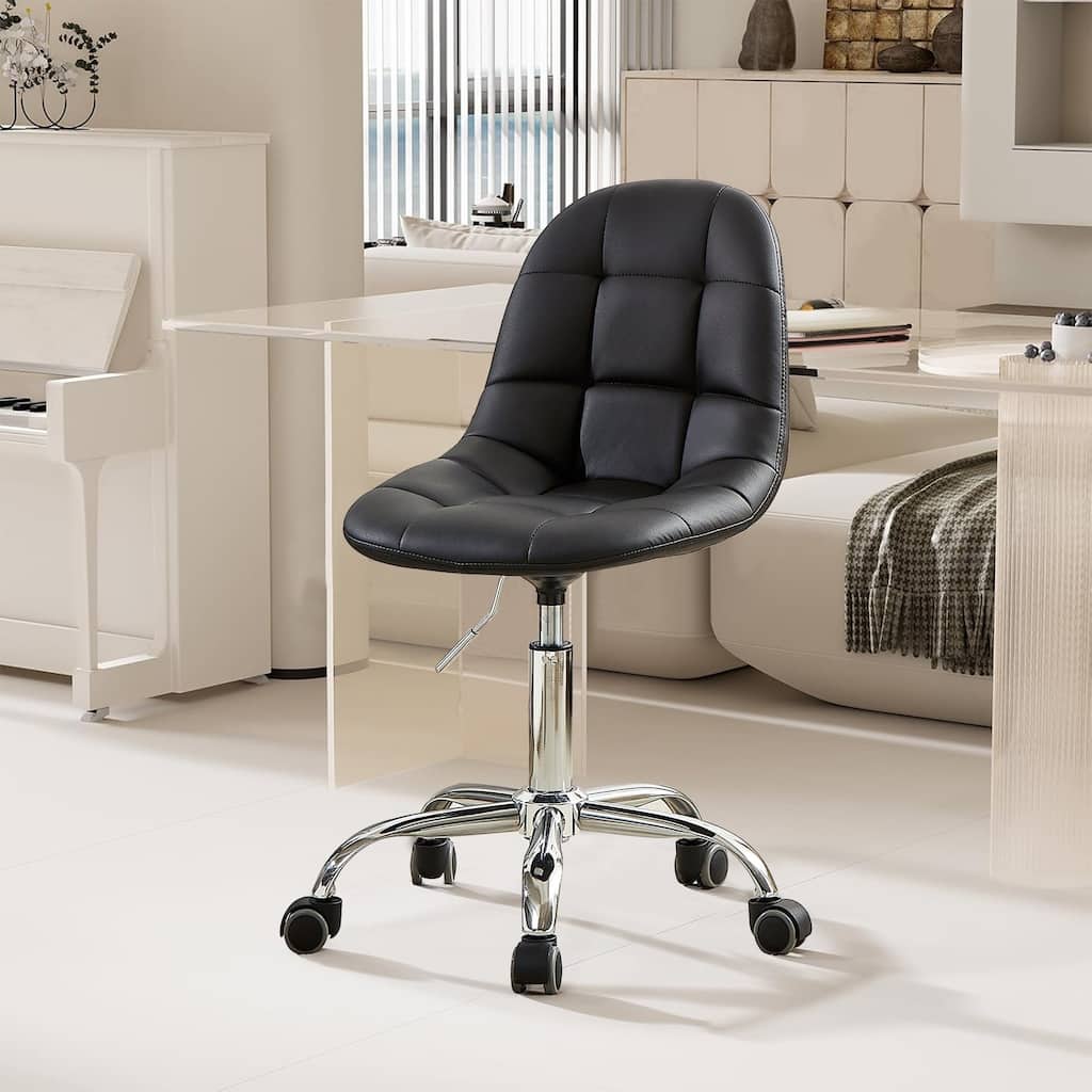 Javlergo PU Leather Armless Home Office Chair Height Adjustable 360° Swivel Computer Desk Chair with Wheels
