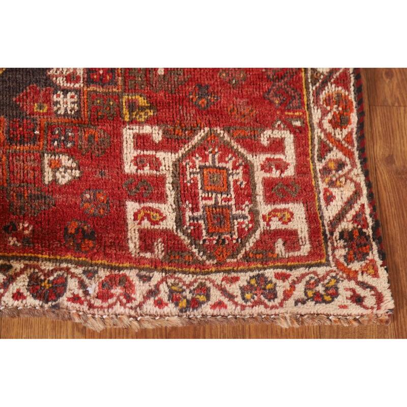 Vegetable Dye Red Shiraz Persian Antique Area Rug Handmade Wool Carpet - 3'3"x 4'11"