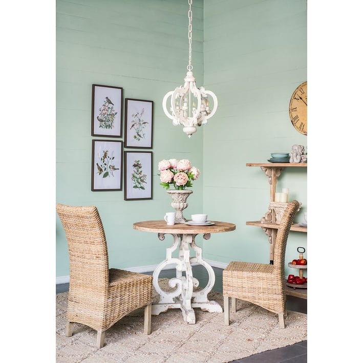 French Country Wood Chandelier, 6-Light Farmhouse Pendant Light Fixture with Adjustable Chain, Bulb Not Included