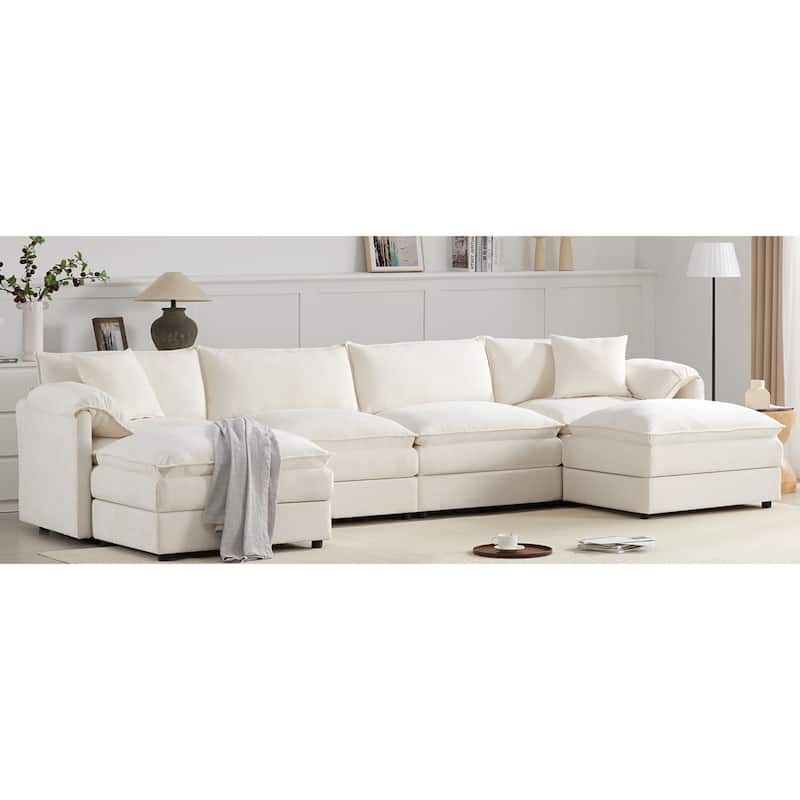 Roomfitters 136" Chenille Sectional Sofa, U Shaped Cloud Couch with Deep Wide Seat, 6 Seat Sofa with Ottoman