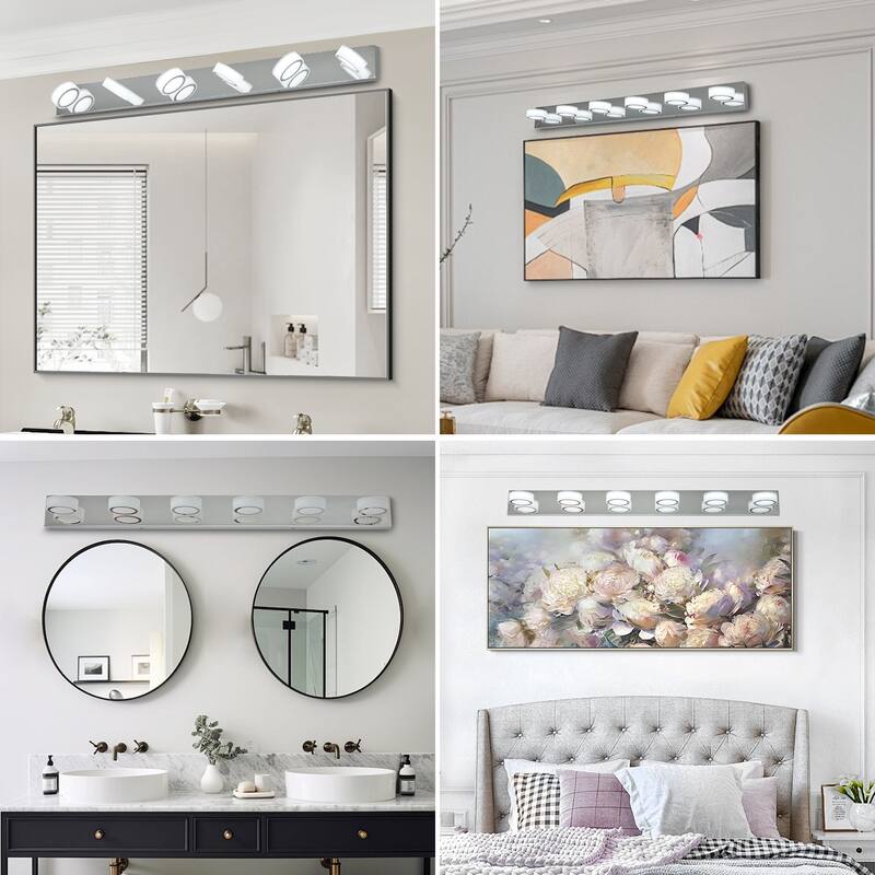 45" Modern 6-Light LED Vanity Light, Sleek Chrome Bathroom Wall Light Fixture for Mirror, Shower, and Bathroom Decor
