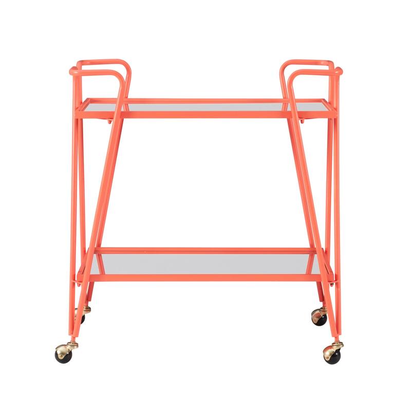 Two Tier Mirrored Top Bar Serving Cart - 32.5" - Coral Pink