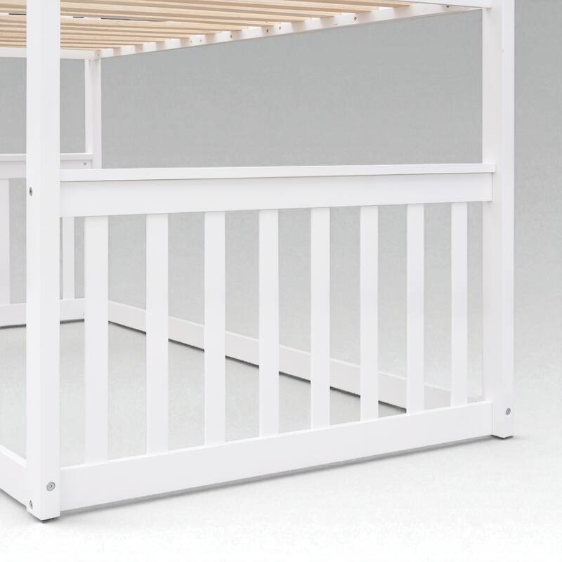 Twin Over Twin House Bunk Bed with Roof and Window, Solid Wood Frame with Ladder for Kids