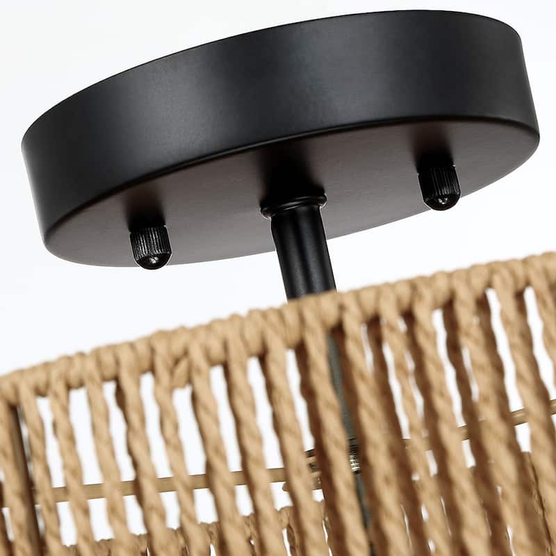 Dorn 2-Light Woven Rope Drum Semi-Flush Mount Ceiling Light - 14"W