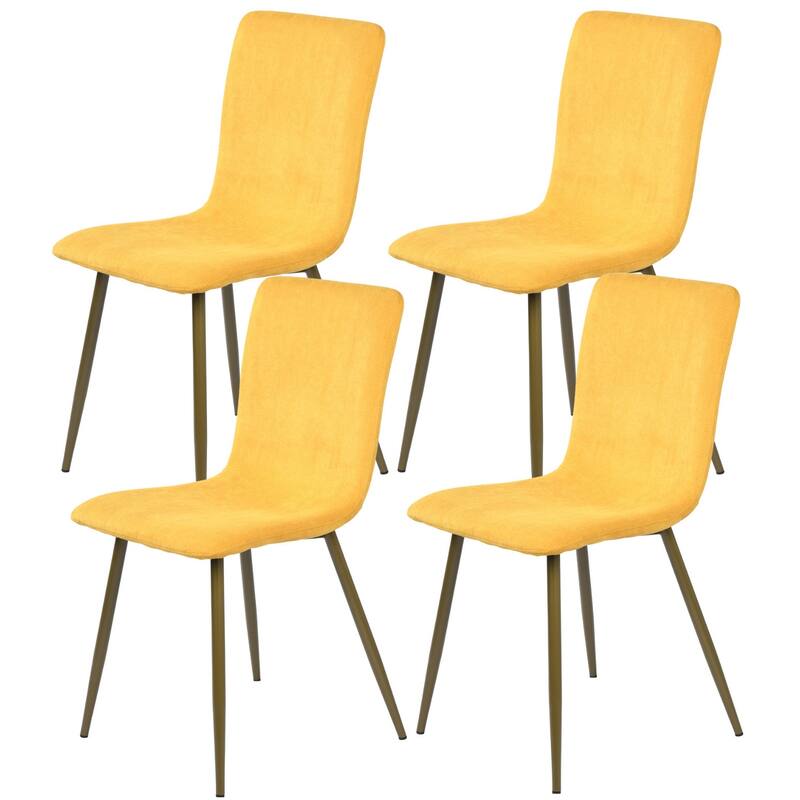 HomeRoots Set of Four Yellow and Gold Upholstered Fabric Dining Side Chairs - 17.00 in. x 35.00 in. x 17.00 in.