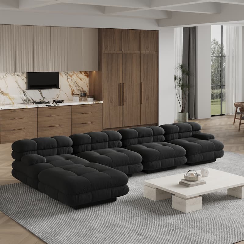 146" Tedy Velvet Sectional Cloud Couches, Modern L-Shaped Sofa DIY Combination Reversible Chaise for for Living Room - Black
