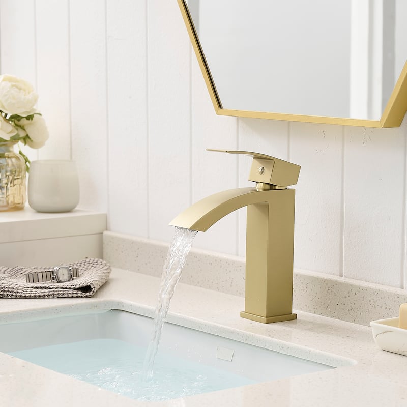 Brushed Gold Bathroom Faucet,Faucet For Bathroom Sink,Single Hole Bathroom Faucet Modern Single Handle Vanity Basin Faucet