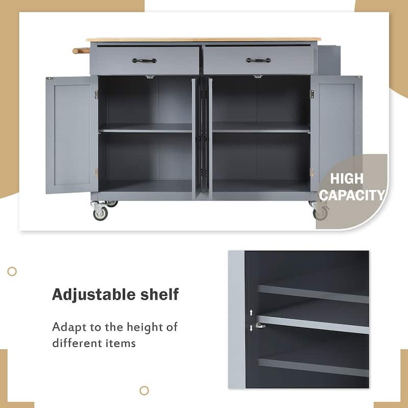 54.3 "W Solid Wood Countertop Kitchen Cart with 4 Door Cabinet and 2 Drawers